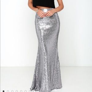 Lulus Maxi Silver Sequin Skirt